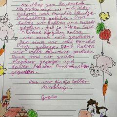 Ein von einer Schülerin der Klasse 4a verfasster Text zum Ausflug zum Bauernhof.