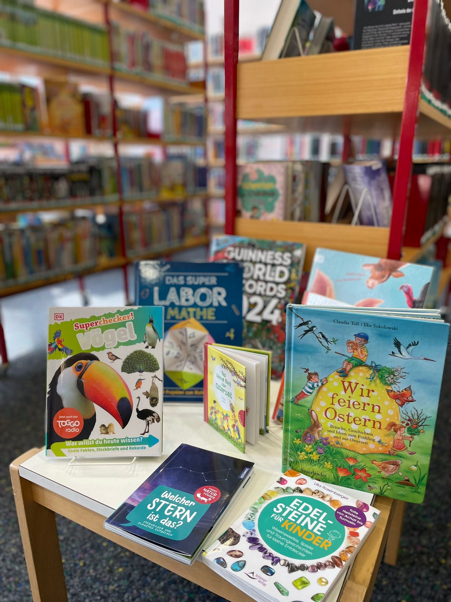 Eine kleine Auswahl der Bücher, die in der Bücherei für die Ausleihe zur Verfügung stehen.