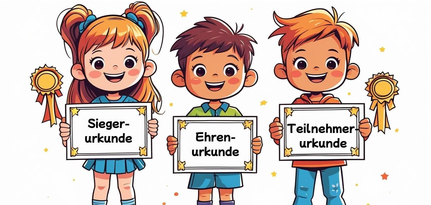 Ehren - 1 Zeichnung von Kindern mit Urkunden