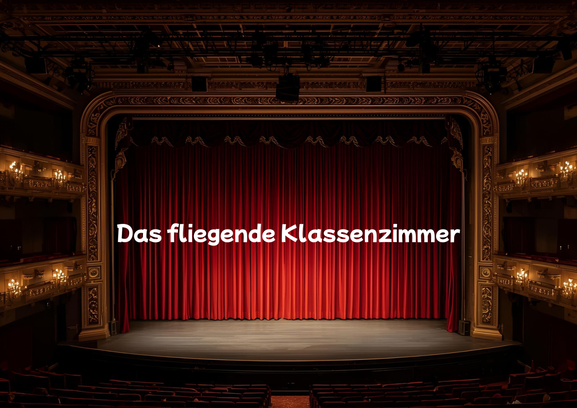 Theaterbühne mit dem Schriftzug "Das fliegende Klassenzimmer".