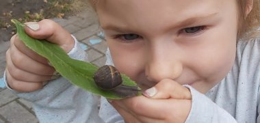 Mädchen zeigt eine Schnecke