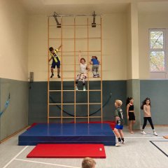Die Klasse 3c macht Sport. 